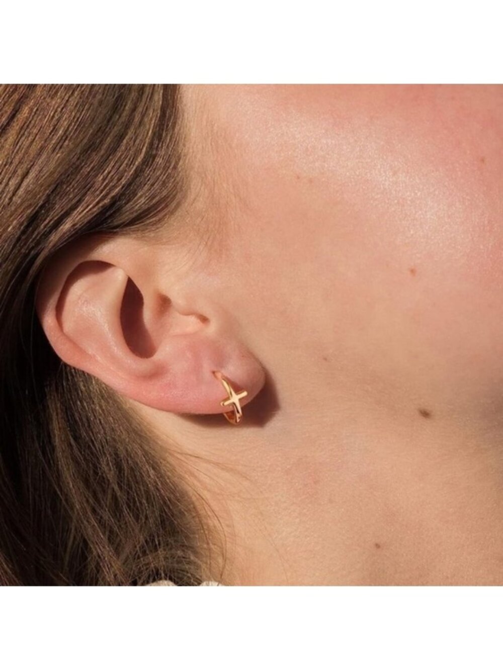 GOLD 14k Gold Plated Cross Huggie Hoop Earrings
